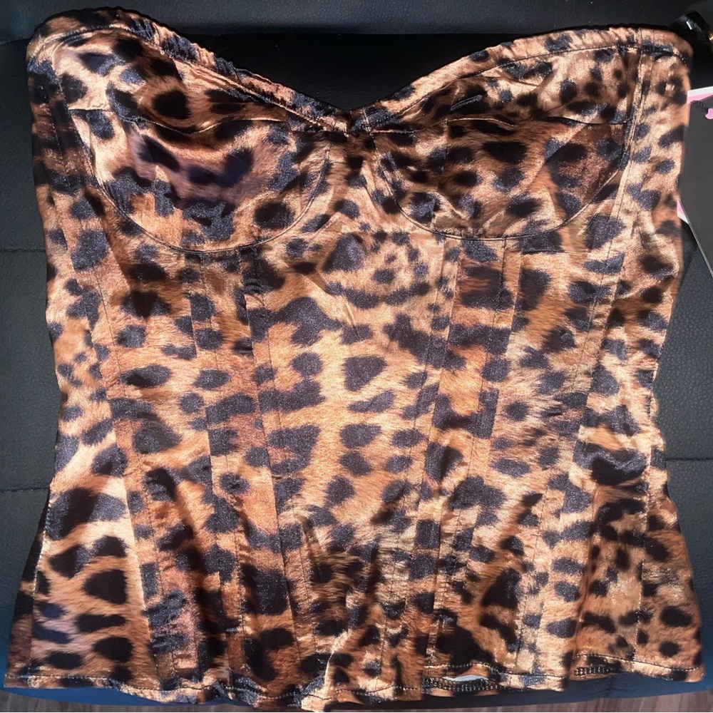 PLT leopard satin corset top